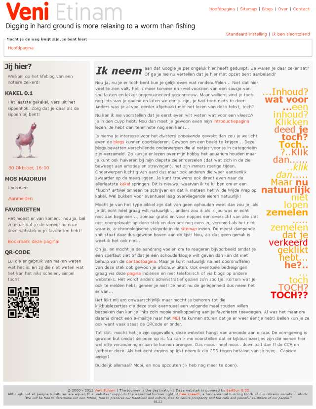 Schermafdruk van de hoofdpagina van deze webstek op 9 november 2011. Vanaf deze dag is de stek grafisch gewijzigd.